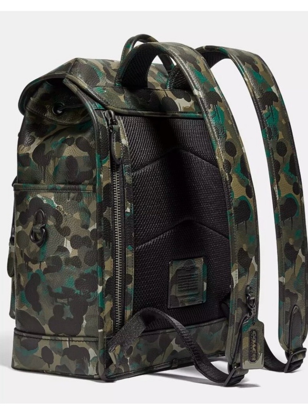 COACH League Green Camo Leather Backpack with Black Accents - Picture 2 of 8